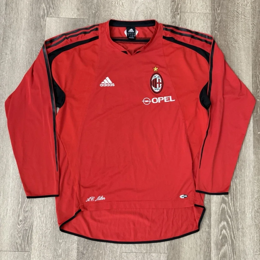 AC Milan 2004 Adidas Opel Red Player Issue Training Jersey Men's L Long Sleeve